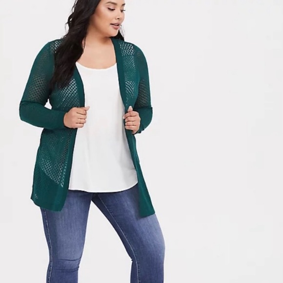 torrid Sweaters - Torrid Size 1X Cardigan, lightweight, forest green, intricate pattern, EUC